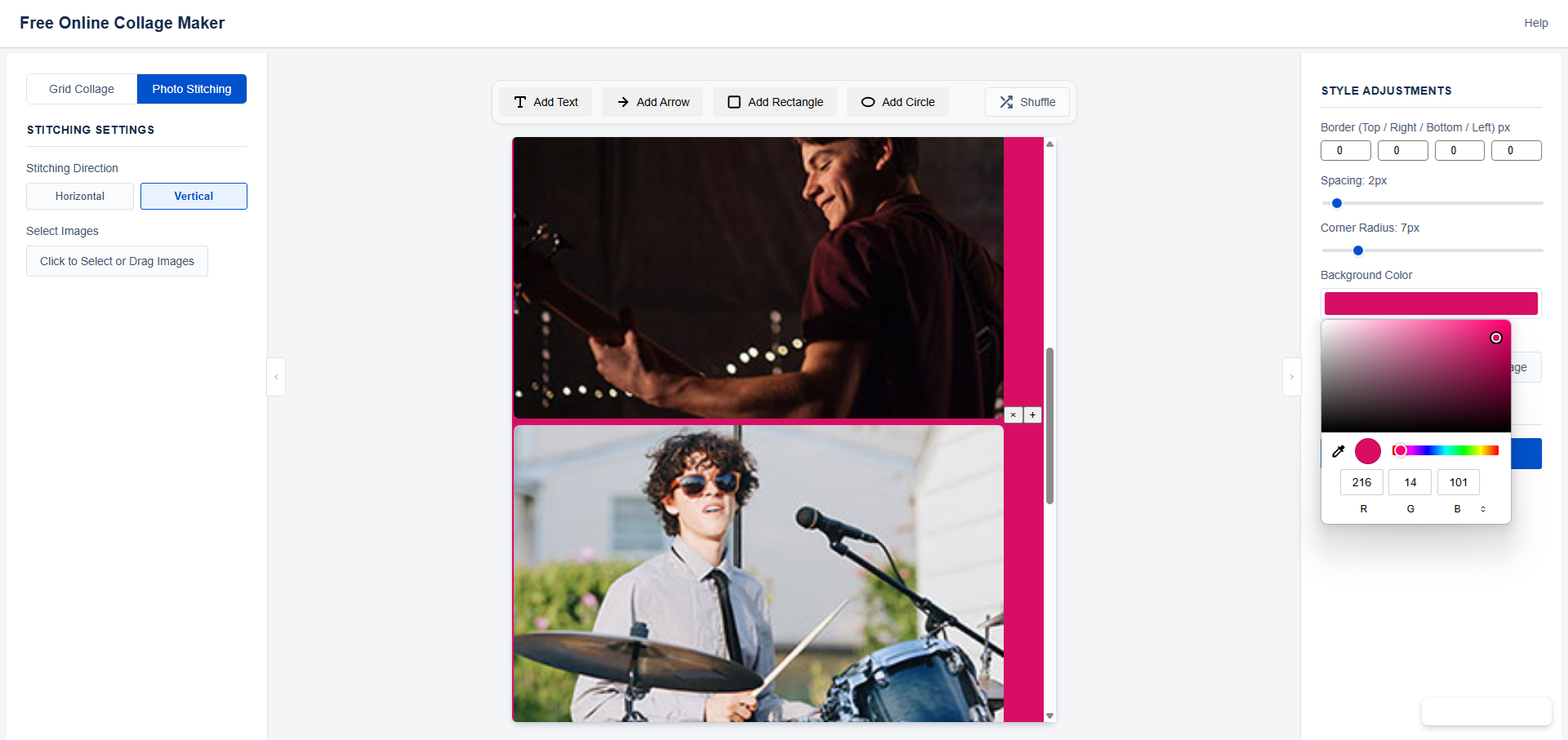 Image stitching mode with annotation support